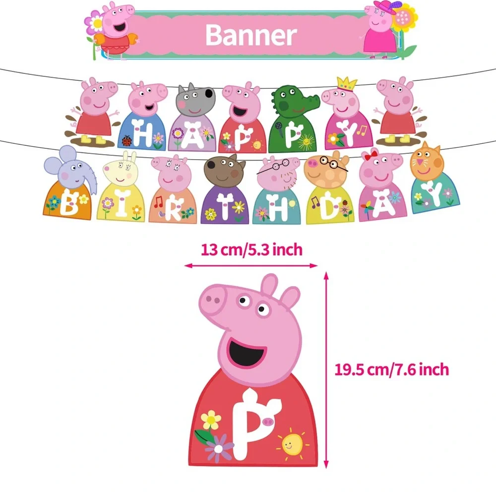Peppa Pig Birthday Party Decorations Set Balloons Banner Cake Toppers